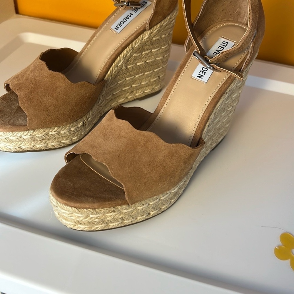 Steve Madden Womens Tan Suede Susana Ankle Straps Wedge Sandals Espadrilles 10M - Picture 14 of 17